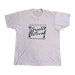 Vintage Single Stitch T Shirt Asheville Greek Festival Light Pink Worn Size L